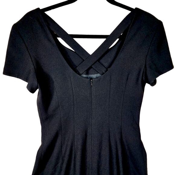 Preview Collection Pencil Dress 2 Womens Black Scoop Neck Cross Back Slit Gothic - Picture 10 of 11